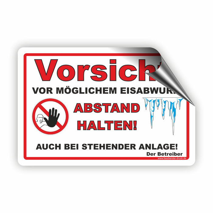 WI-012 VORSICHT EISABWURF - Schild für eine Gefahrenzone (Rutschgefahr) - Schild für einen Privatweg - Begehen & Befahren auf eigene Gefahr