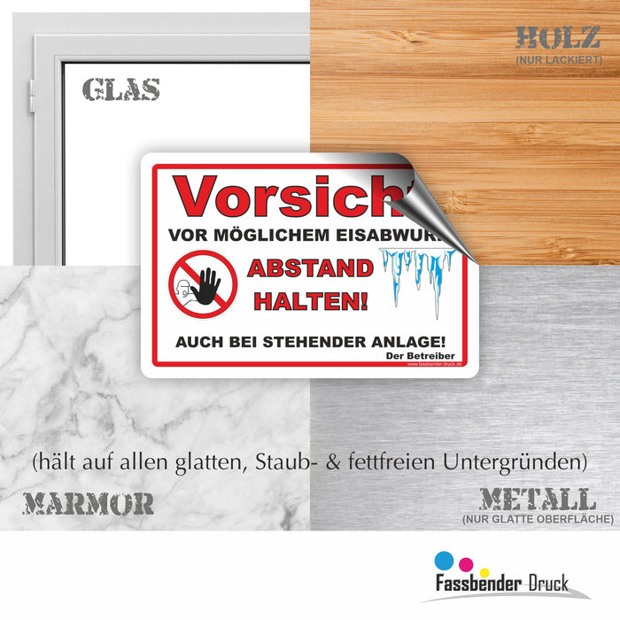 WI-012 VORSICHT EISABWURF - Schild für eine Gefahrenzone (Rutschgefahr) - Schild für einen Privatweg - Begehen & Befahren auf eigene Gefahr