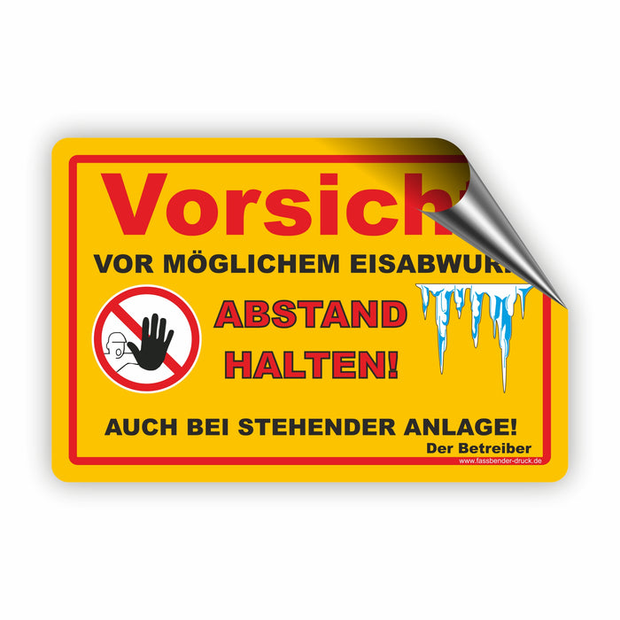 WI-013 VORSICHT EISABWURF (GELB) - Schild für eine Gefahrenzone (Rutschgefahr) - Schild für einen Privatweg - Begehen & Befahren auf eigene Gefahr