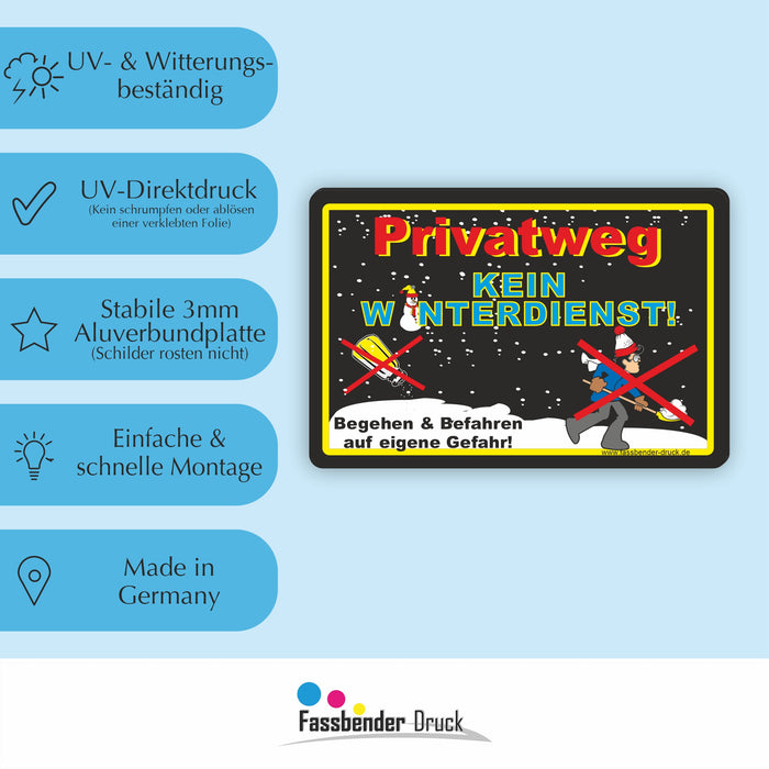 WI-014 PRIVATWEG (schwarz) KEIN WINTERDIENST - lustiges FUN Schild für eine Gefahrenzone (Rutschgefahr) -  Begehen & Befahren auf eigene Gefahr