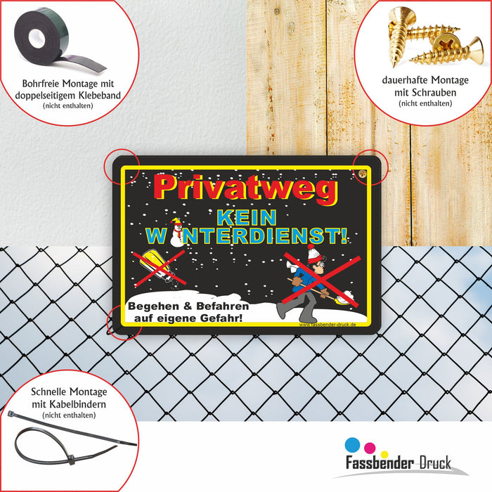 WI-014 PRIVATWEG (schwarz) KEIN WINTERDIENST - lustiges FUN Schild für eine Gefahrenzone (Rutschgefahr) -  Begehen & Befahren auf eigene Gefahr