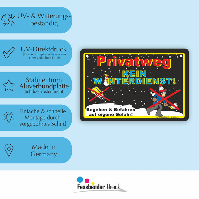 WI-014 PRIVATWEG (schwarz) KEIN WINTERDIENST - lustiges FUN Schild für eine Gefahrenzone (Rutschgefahr) -  Begehen & Befahren auf eigene Gefahr