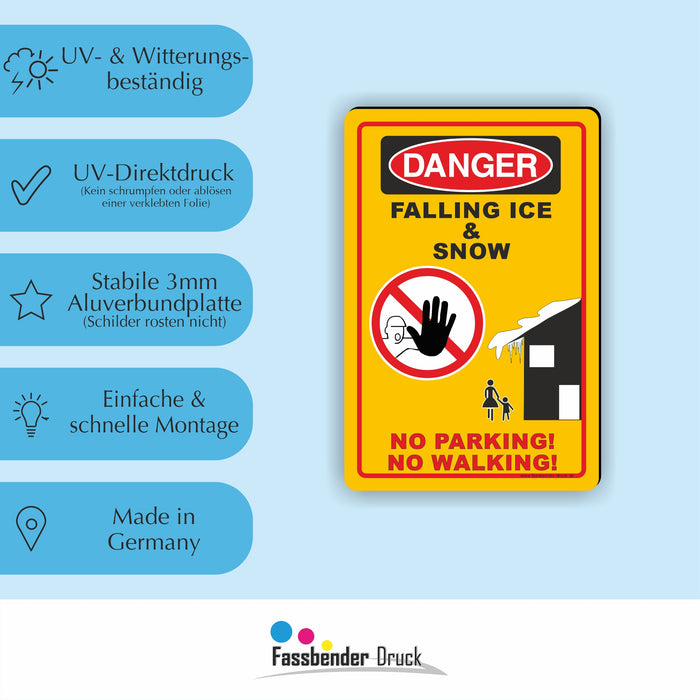 WI-015 DANGER FALLING ICE - lustiges FUN Schild auf Englisch zum Markieren einer Gefahrenzone (Rutschgefahr) -  Begehen & Befahren auf eigene Gefahr