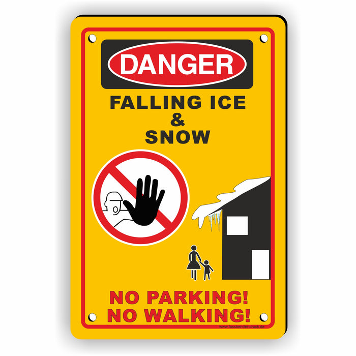 WI-015 DANGER FALLING ICE - lustiges FUN Schild auf Englisch zum Markieren einer Gefahrenzone (Rutschgefahr) -  Begehen & Befahren auf eigene Gefahr