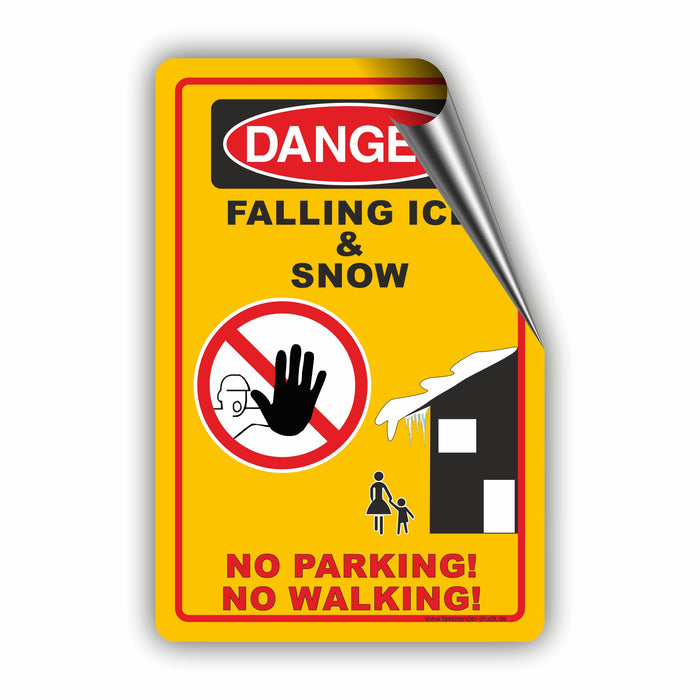 WI-015 DANGER FALLING ICE - lustiges FUN Schild auf Englisch zum Markieren einer Gefahrenzone (Rutschgefahr) -  Begehen & Befahren auf eigene Gefahr