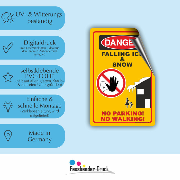 WI-015 DANGER FALLING ICE - lustiges FUN Schild auf Englisch zum Markieren einer Gefahrenzone (Rutschgefahr) -  Begehen & Befahren auf eigene Gefahr
