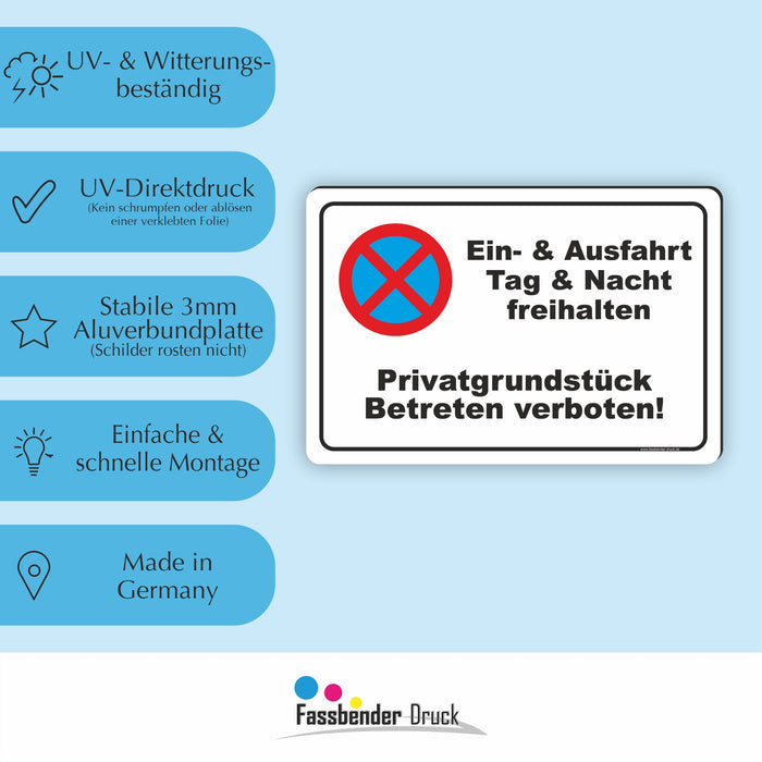 PV-008 Ein- und Ausfahrt freihalten | Parken verboten Hinweis | Absolutes Parkverbot für Ihren Privatbereich