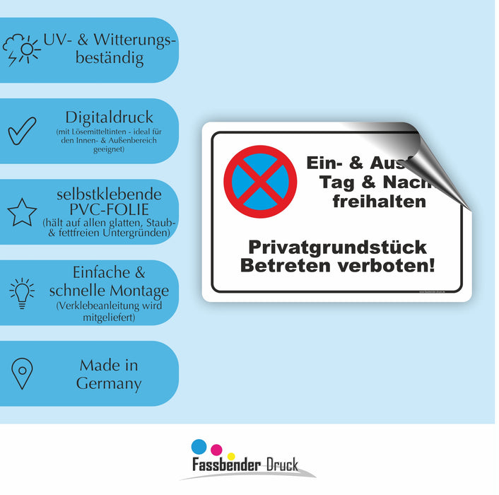 PV-008 Ein- und Ausfahrt freihalten | Parken verboten Hinweis | Absolutes Parkverbot für Ihren Privatbereich