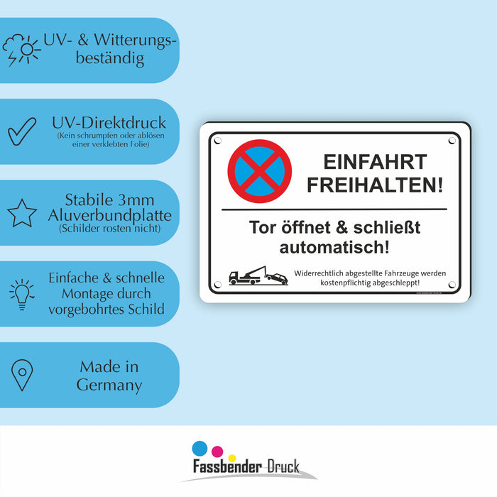 PV-013 TOR ÖFFNET UND SCHLIEßT AUTOMATISCH | Parken verboten Hinweis | Absolutes Parkverbot für Ihren Privatparkplatz