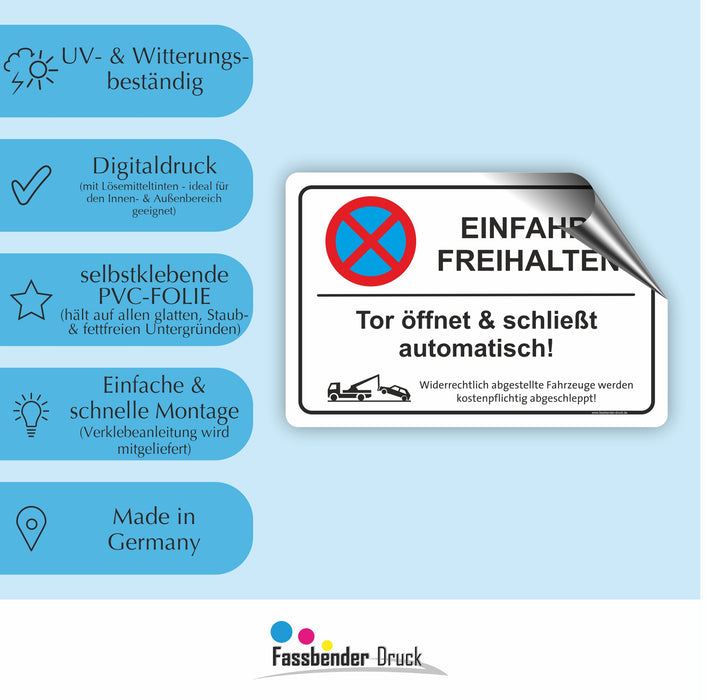 PV-013 TOR ÖFFNET UND SCHLIEßT AUTOMATISCH | Parken verboten Hinweis | Absolutes Parkverbot für Ihren Privatparkplatz