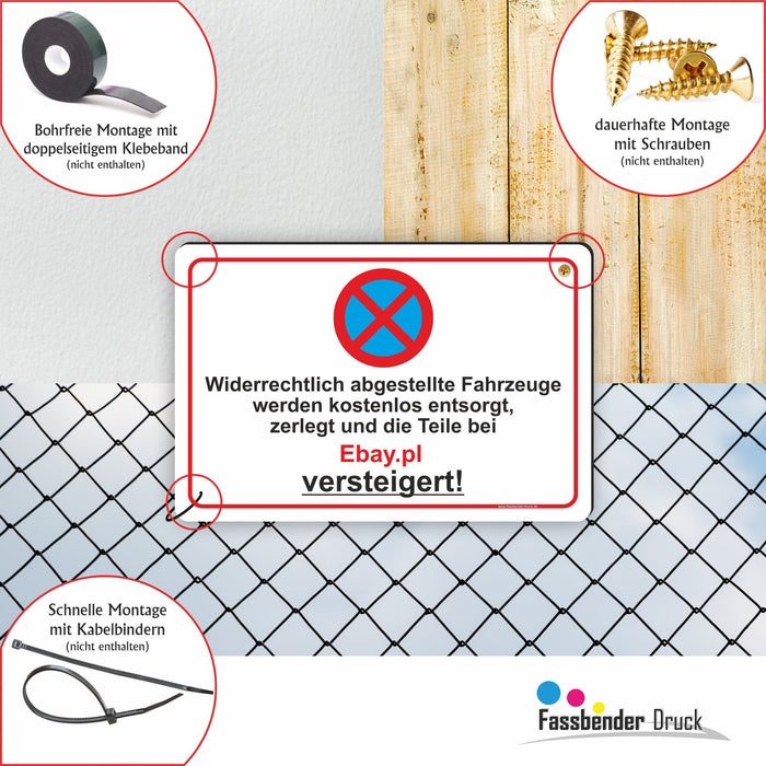 PV-017 PARKVERBOT TEILE WERDEN VERSTEIGERT | Parken verboten Hinweis | Absolutes Parkverbot für Ihren PARKPLATZ