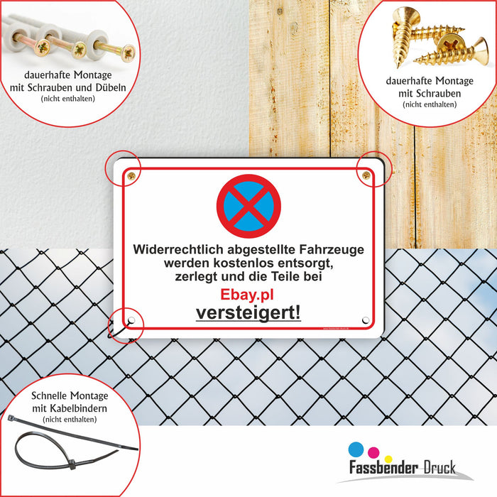 PV-017 PARKVERBOT TEILE WERDEN VERSTEIGERT | Parken verboten Hinweis | Absolutes Parkverbot für Ihren PARKPLATZ