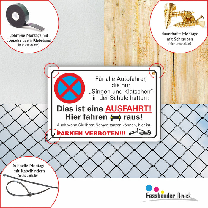 PV-020 SINGEN UND KLATSCHEN PARKEN VERBOTEN | Parken verboten Hinweis | Absolutes Parkverbot für Ihren PARKPLATZ - lustiger FUN Parkplatz Hinweis