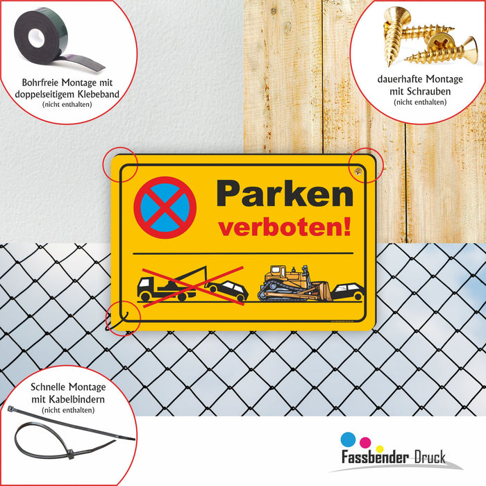 PV-022 PARKEN VERBOTEN (GELB) | Parken verboten Hinweis | Absolutes Parkverbot für Ihren PARKPLATZ - lustiger FUN Parkplatz Hinweis