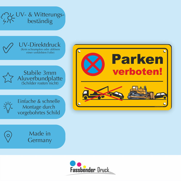 PV-022 PARKEN VERBOTEN (GELB) | Parken verboten Hinweis | Absolutes Parkverbot für Ihren PARKPLATZ - lustiger FUN Parkplatz Hinweis