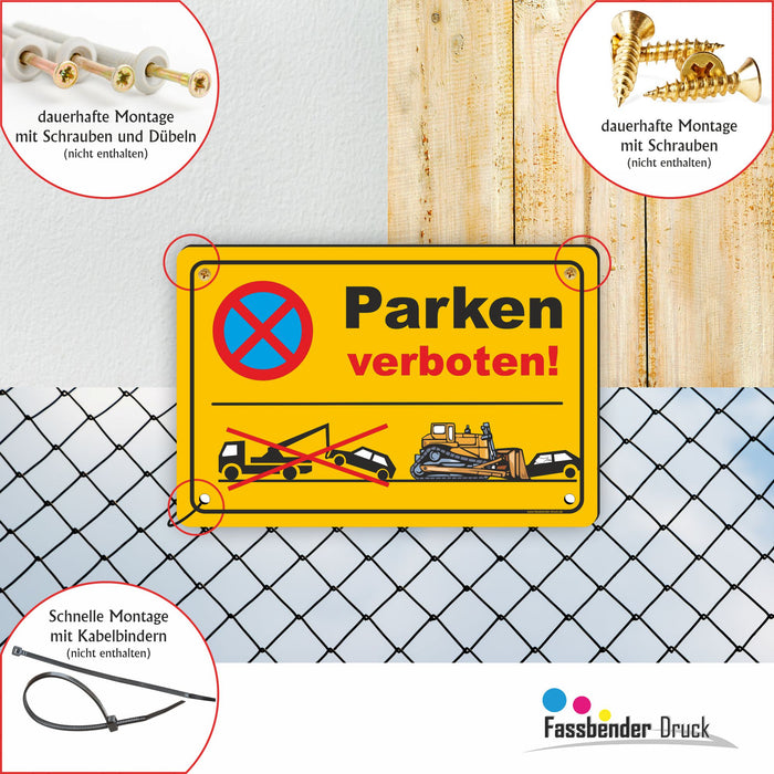 PV-022 PARKEN VERBOTEN (GELB) | Parken verboten Hinweis | Absolutes Parkverbot für Ihren PARKPLATZ - lustiger FUN Parkplatz Hinweis