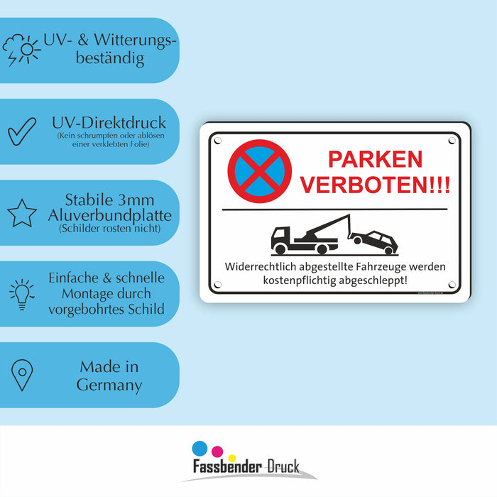 PV-025 PARKEN VERBOTEN (rot) | Parken verboten Hinweis | Absolutes Parkverbot für Ihren PARKPLATZ