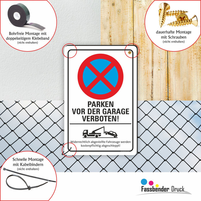 PV-029 PARKEN VOR DER GARAGE VERBOTEN | Parken verboten Hinweis | Absolutes Parkverbot für Ihren PARKPLATZ