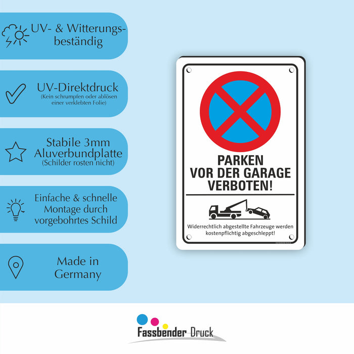 PV-029 PARKEN VOR DER GARAGE VERBOTEN | Parken verboten Hinweis | Absolutes Parkverbot für Ihren PARKPLATZ