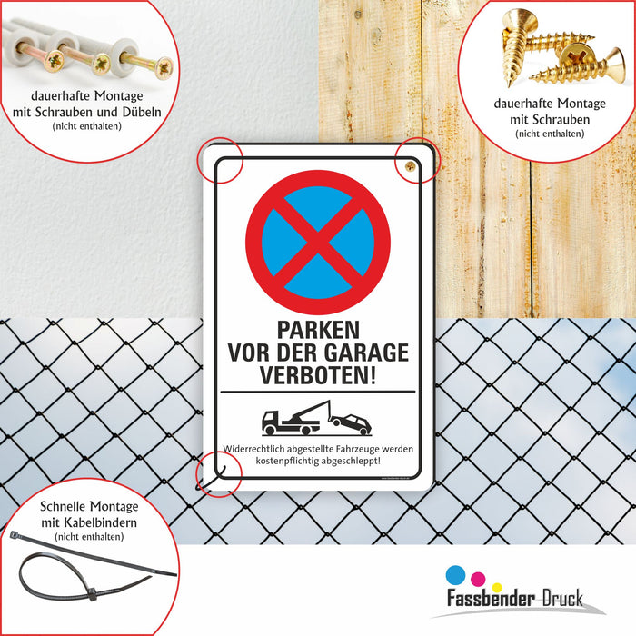 PV-029 PARKEN VOR DER GARAGE VERBOTEN | Parken verboten Hinweis | Absolutes Parkverbot für Ihren PARKPLATZ