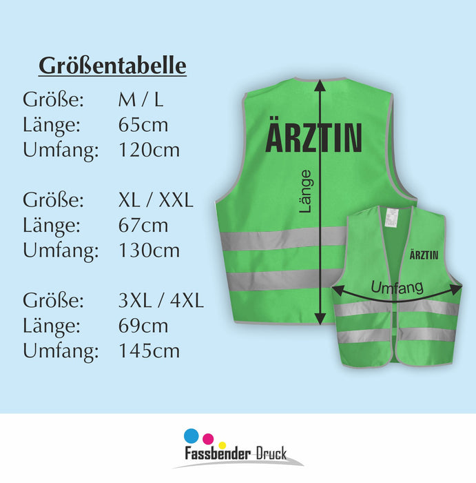 ÄRZTIN Warnweste | Signalweste | Sicherheitsweste nach ISO 20471 | 6 Farben + 3 Größen