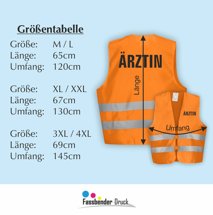 ÄRZTIN Warnweste | Signalweste | Sicherheitsweste nach ISO 20471 | 6 Farben + 3 Größen