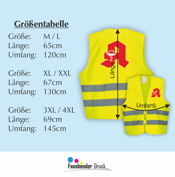 APOTHEKE Warnweste | Signalweste | Sicherheitsweste nach ISO 20471 | 6  Farben + 3 Größen