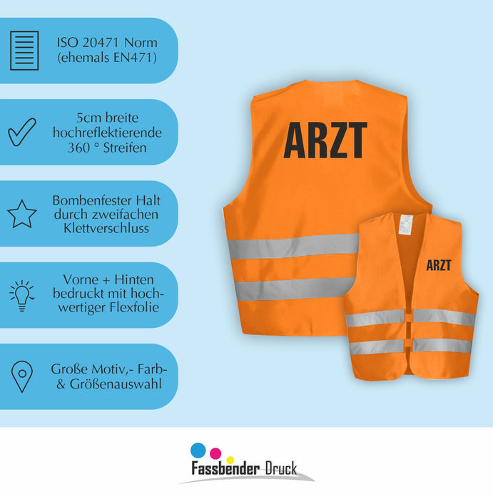 ARZT Warnweste | Signalweste | Sicherheitsweste nach ISO 20471 | 6 Farben + 3 Größen