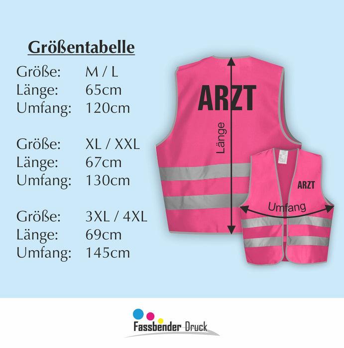 ARZT Warnweste | Signalweste | Sicherheitsweste nach ISO 20471 | 6 Farben + 3 Größen