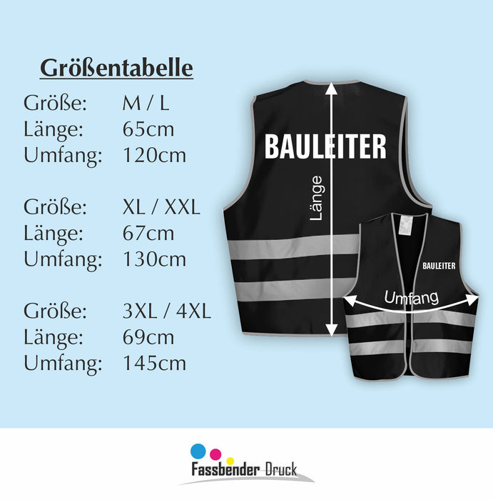 BAULEITER Warnweste | Signalweste | Sicherheitsweste nach ISO 20471 | 6 Farben + 3 Größen