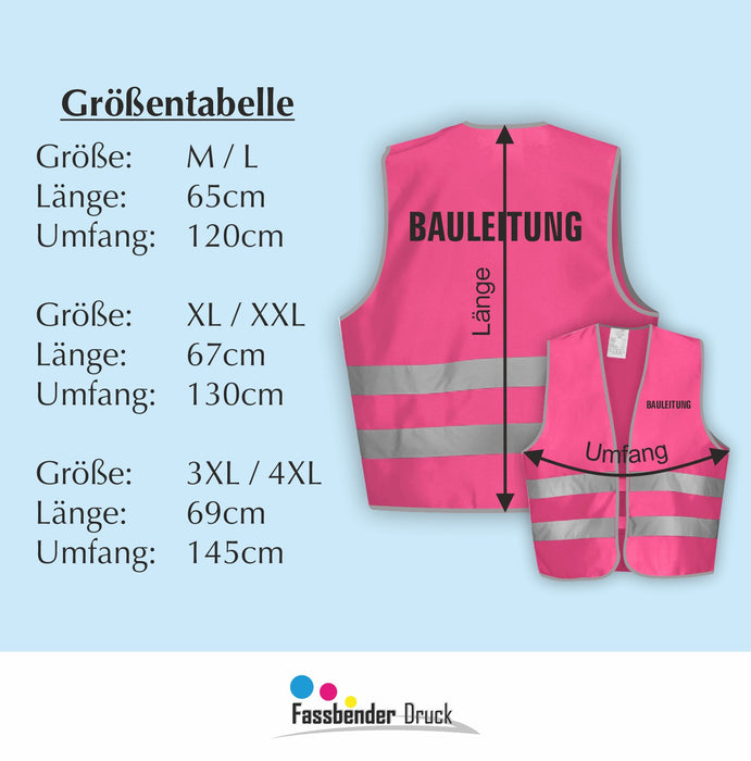 BAULEITUNG Warnweste | Signalweste | Sicherheitsweste nach ISO 20471 | 6 Farben + 3 Größen