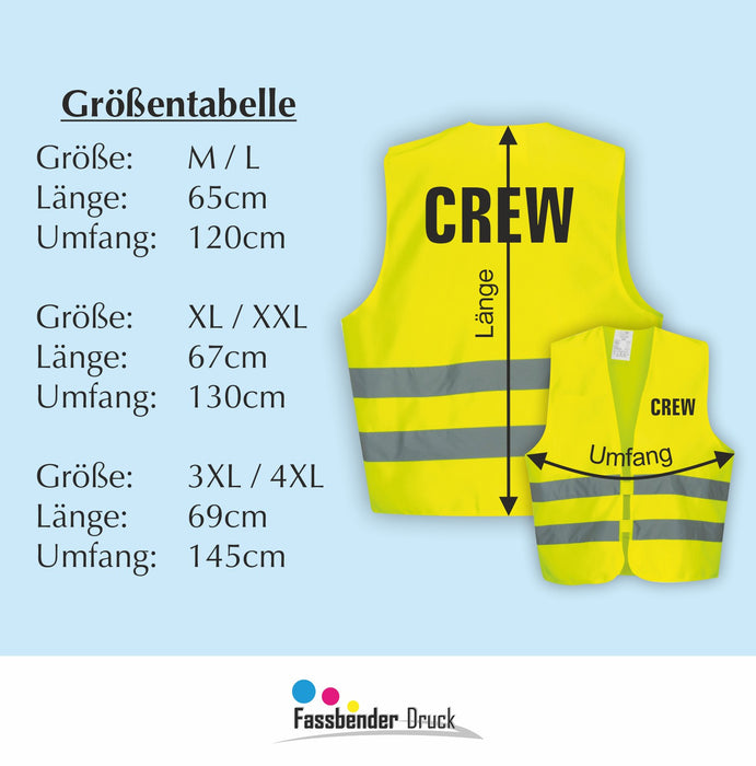 CREW Warnweste | Signalweste | Sicherheitsweste nach ISO 20471 | 6 Farben + 3 Größen