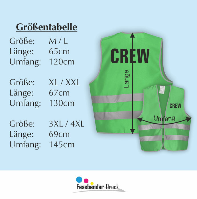 CREW Warnweste | Signalweste | Sicherheitsweste nach ISO 20471 | 6 Farben + 3 Größen