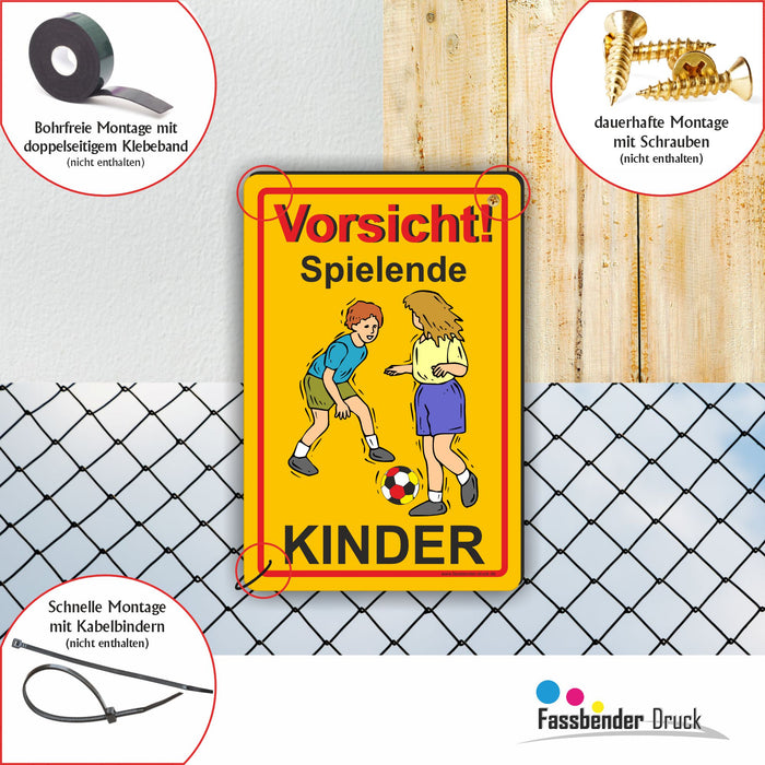 D-002 - VORSICHT! Spielende Kinder - SCHILD — Fassbender-Druck