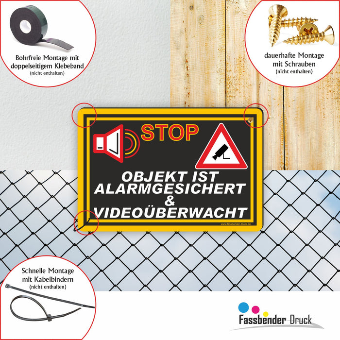 Videoüberwachung Schild Objekt ist alarm- und videoüberwacht! Gelb Videoüberwachung Schild Objekt ist alarm- und videoüberwacht! Gelb