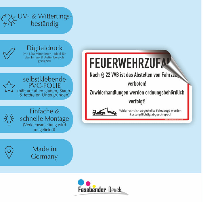 Feuerwehrzufahrt nach § 22 VVB - Abstellen von Fahrzeugen verboten