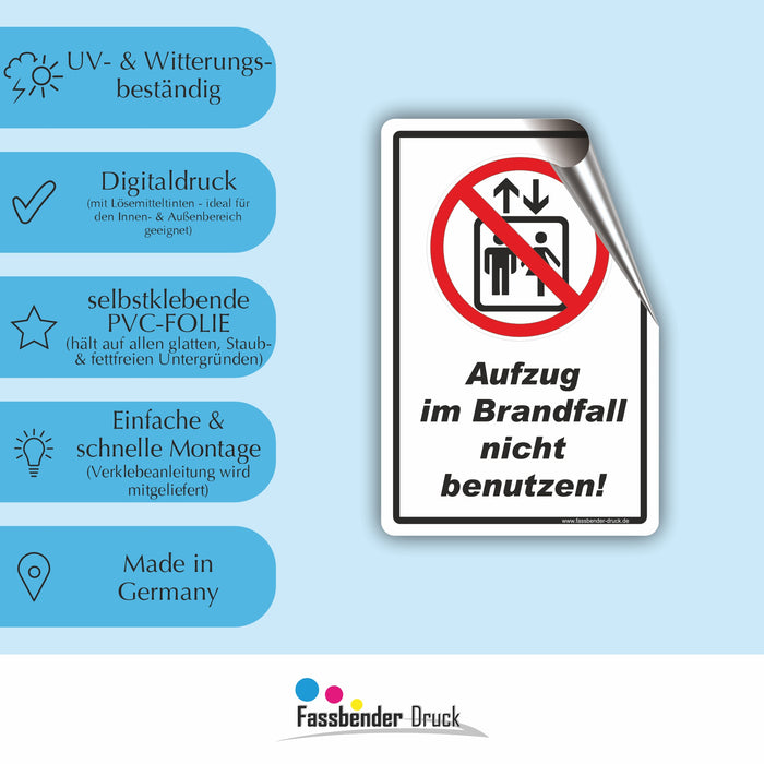 Aufzug im Brandfall nicht benutzen! Brandschutz - Notfallplan