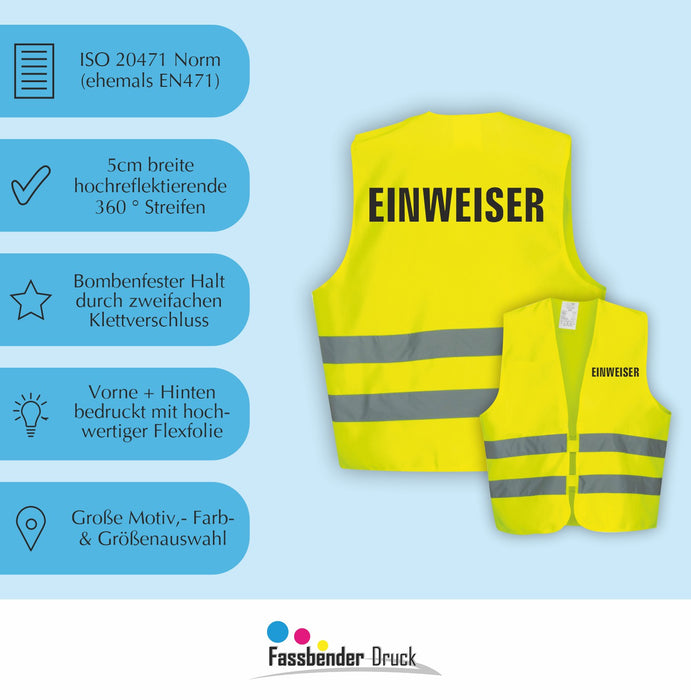 EINWEISER Warnweste | Signalweste | Sicherheitsweste nach ISO 20471 | 6 Farben + 3 Größen