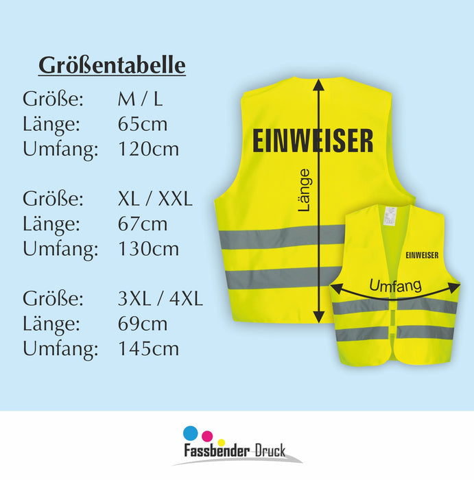 EINWEISER Warnweste | Signalweste | Sicherheitsweste nach ISO 20471 | 6 Farben + 3 Größen