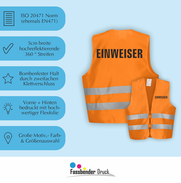 EINWEISER Warnweste | Signalweste | Sicherheitsweste nach ISO 20471 | 6 Farben + 3 Größen