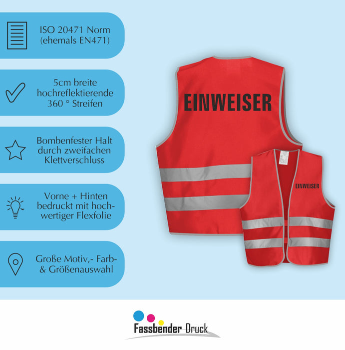 EINWEISER Warnweste | Signalweste | Sicherheitsweste nach ISO 20471 | 6 Farben + 3 Größen