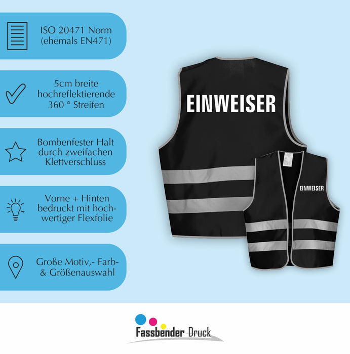 EINWEISER Warnweste | Signalweste | Sicherheitsweste nach ISO 20471 | 6 Farben + 3 Größen