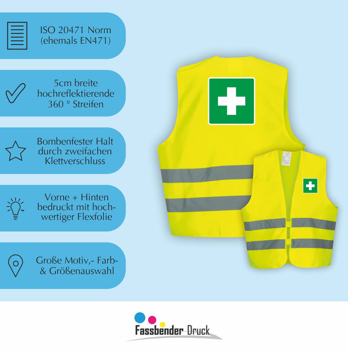 ERSTE HILFE Warnweste | Signalweste | Sicherheitsweste nach ISO 20471 | 6 Farben + 3 Größen