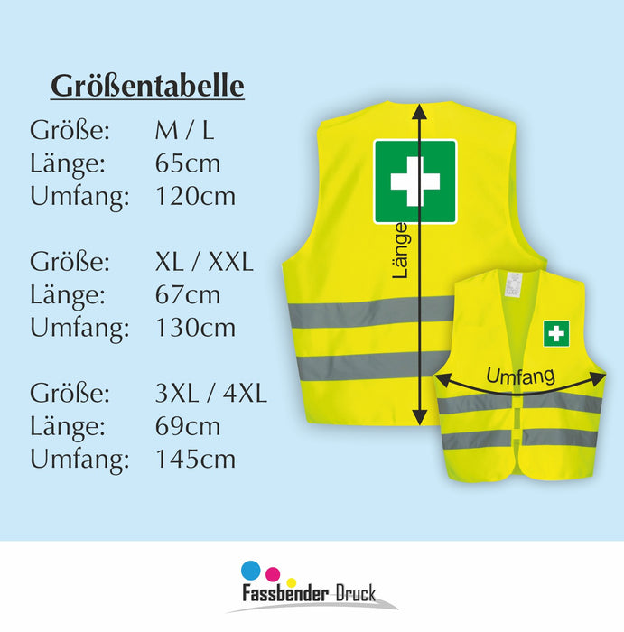 ERSTE HILFE Warnweste | Signalweste | Sicherheitsweste nach ISO 20471 | 6 Farben + 3 Größen
