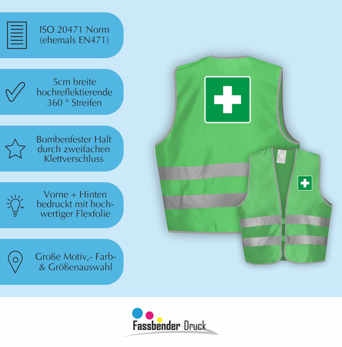 ERSTE HILFE Warnweste | Signalweste | Sicherheitsweste nach ISO 20471 | 6 Farben + 3 Größen