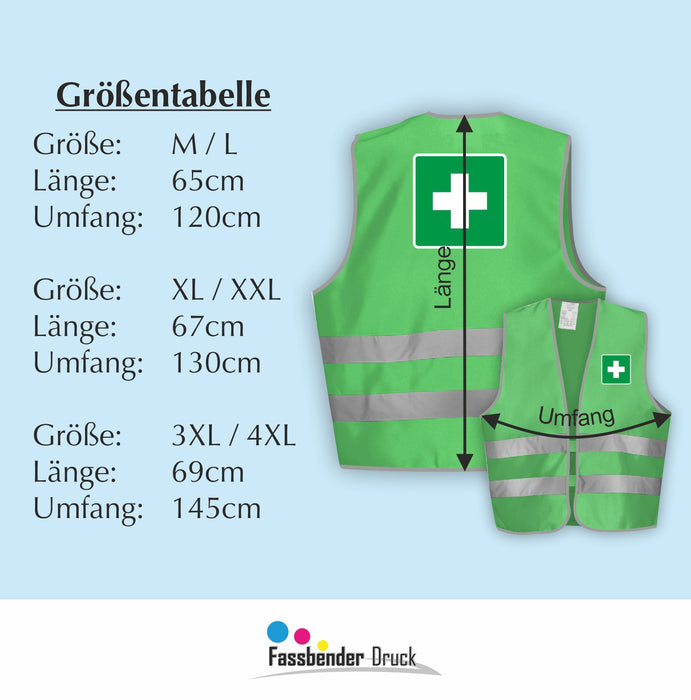 ERSTE HILFE Warnweste | Signalweste | Sicherheitsweste nach ISO 20471 | 6 Farben + 3 Größen