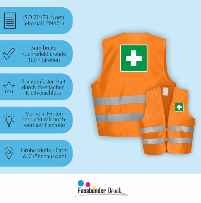 ERSTE HILFE Warnweste | Signalweste | Sicherheitsweste nach ISO 20471 | 6 Farben + 3 Größen