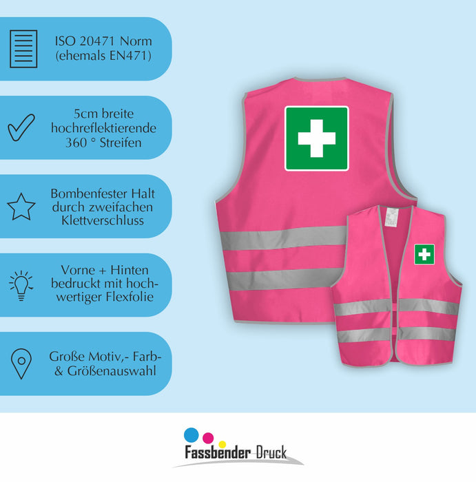ERSTE HILFE Warnweste | Signalweste | Sicherheitsweste nach ISO 20471 | 6 Farben + 3 Größen