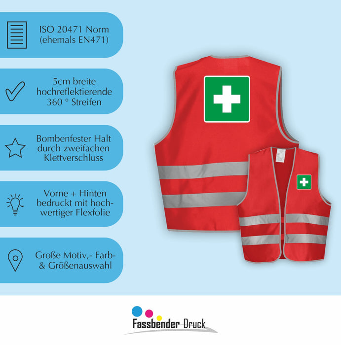 ERSTE HILFE Warnweste | Signalweste | Sicherheitsweste nach ISO 20471 | 6 Farben + 3 Größen