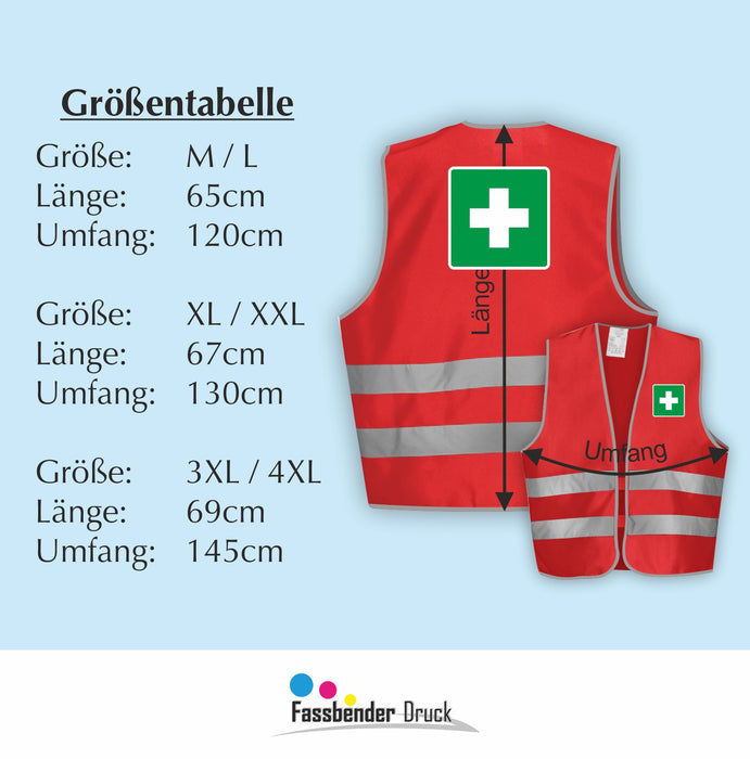 ERSTE HILFE Warnweste | Signalweste | Sicherheitsweste nach ISO 20471 | 6 Farben + 3 Größen
